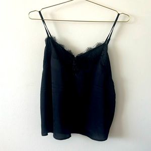 Black camisole with lace detail.